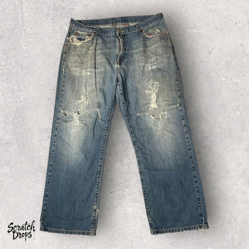 VTG Lucky Brand Dungarees Men's Jeans Size 38 Short Distressed Denim Blue Pants